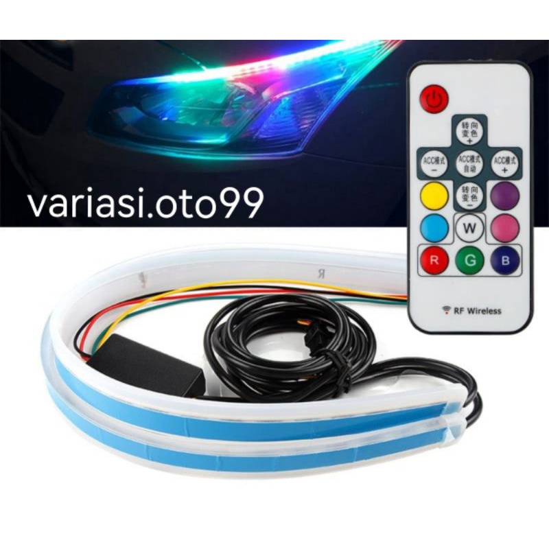 LAMPU ALIS LED DRL SLIM RGB REMOT SEN RUNING LAMPU ALIS MOBIL MOTOR 30CM 45CM 60CM 12VOLT HRG 1SET LENGKAP
