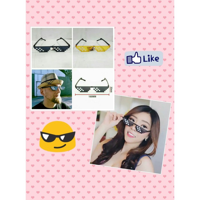 Promo Kacamata hitam kotak kotak Pixel Minecraft Thug Life 8-bit Mosaic lucu - Hitam Murah