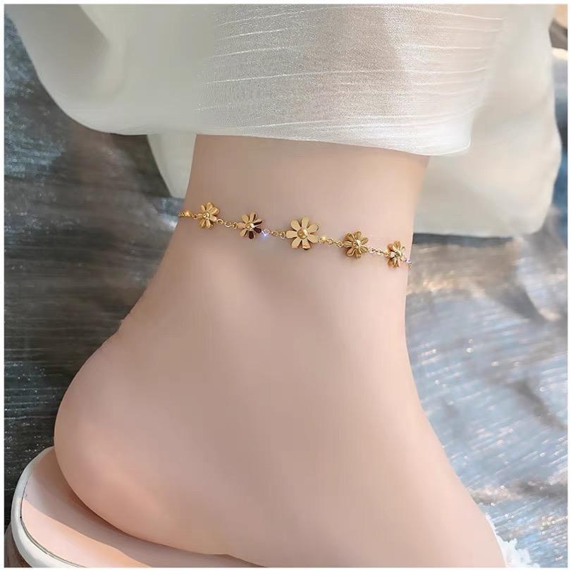 COD gelang kaki titanium bunga daisy anti karat / gelang kaki wanita bunga daisy import