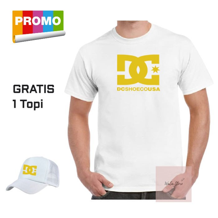 Kaos Distro Dcshoe Gold Gratis Topi Quality Premium Pria Wanita Keren Murah Lengan Pendek Best