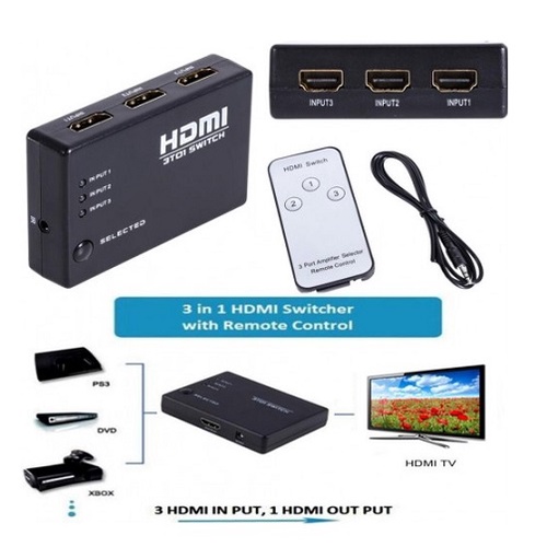 +REMOTE HDMI Selector 3 Port Output Switcher Splitter Spliter Plus Remote Cabang 3 Input 1 output 4K