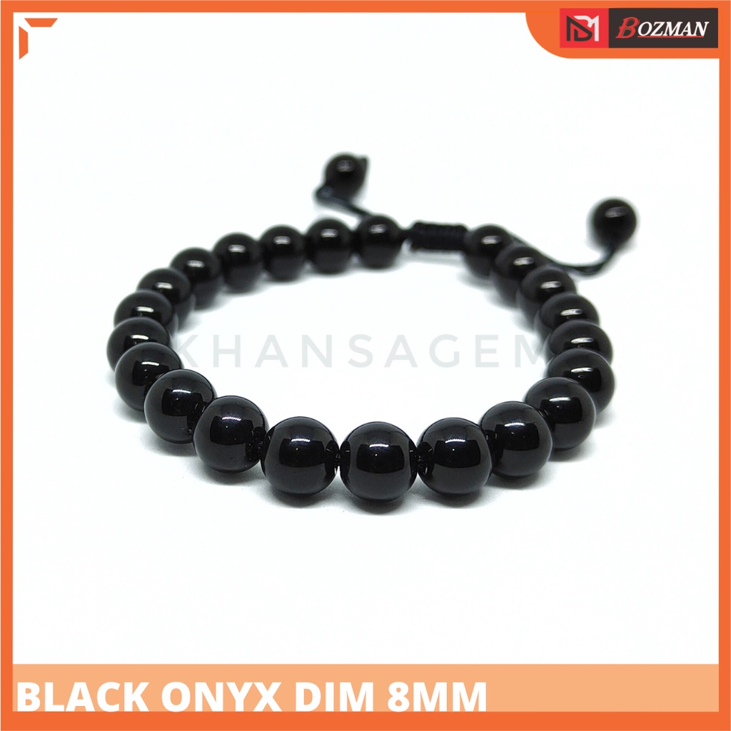 Gelang batu black onix warna hitam legam dim 10mm