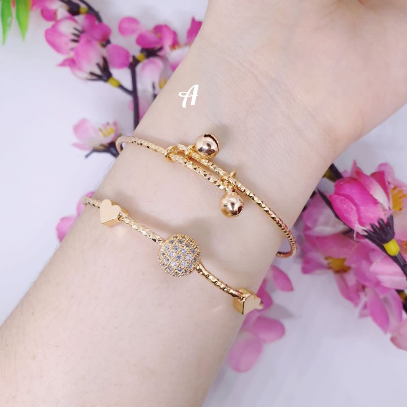 Gelang bangle bola ukir bell permata zircon all size bisa diatur sesuai tangan HY