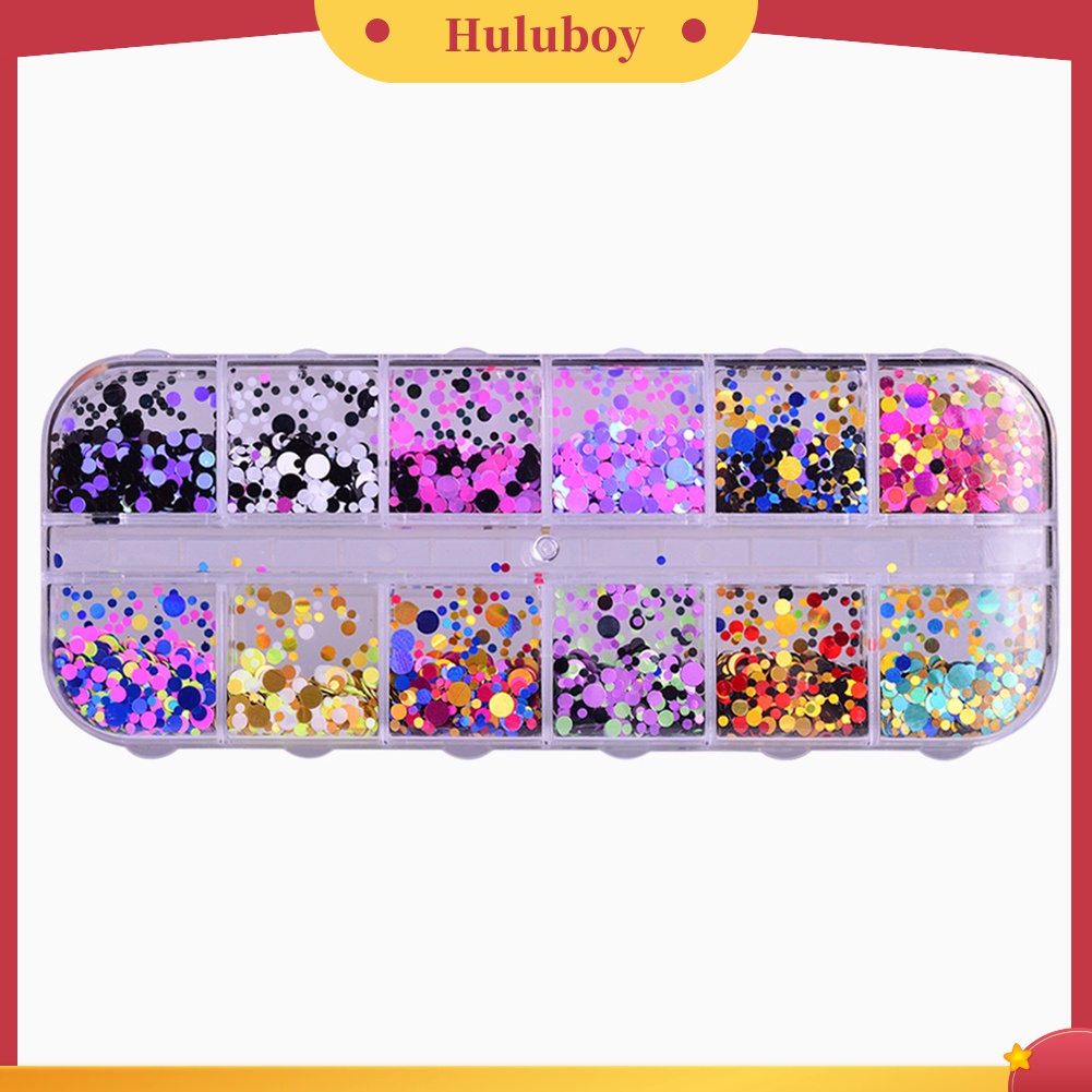 Huluboy Huluboy♡ 12 Grid Payet Glitter Campuran Bentuk Bulat Untuk Dekorasi Manicure