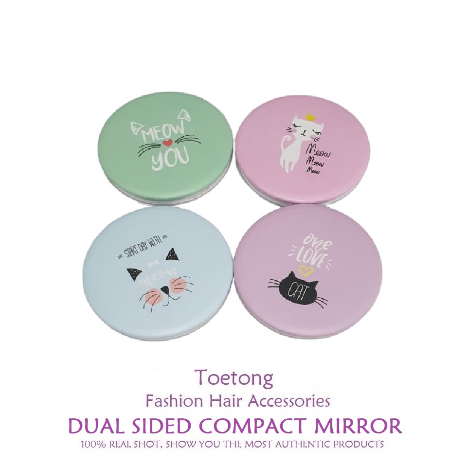 Cermin Rias Lipat Dua Sisi Diameter 7.5cm Kaca Makeup Bulat Portable Double Sided Compact Mirror-CL B(369F3)-CATSMEOW
