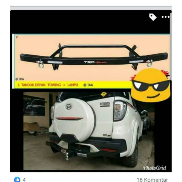 Paket tanduk depan mini led+towing arb belakang mobil rush terios lama