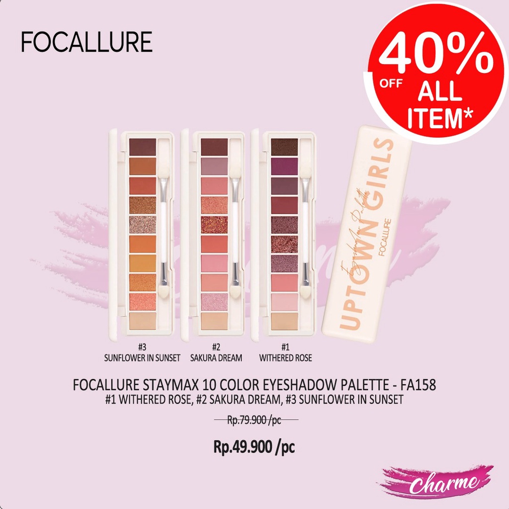 (READY &amp; ORI) Focallure Staymax 10 Colors warna Eyeshadow Pallete Uptown Girls palet FA158 Tahan Lama Waterproof