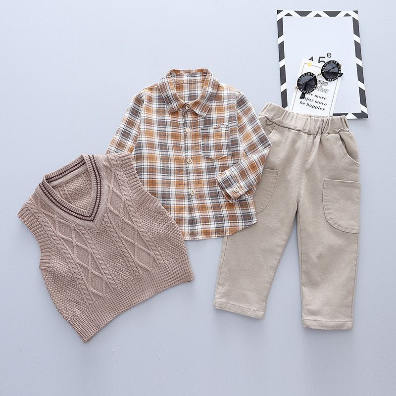 BROWNIEGROUND - SETELAN PREMIUM ANAK 0-4 TAHUN 3in1 MOTIF BROWNIE/ baju anak laki laki / set outwear anak sweater rajut anak cowok