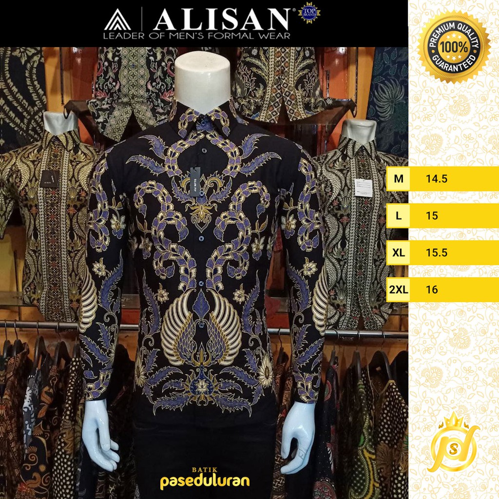 Kemeja Alisan Batik SlimFit Premium Katun  Motif Ukiran Sayap Ukel Warna Hitam Emas