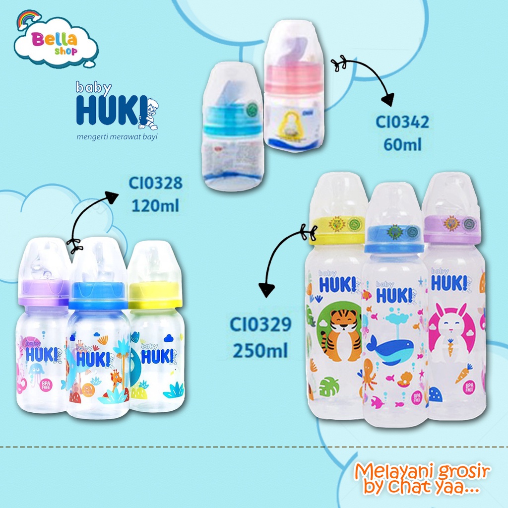 Huki Baby Botol Susu 60ml 120ml 240ml Dot Nipple Silicone Dot Gepeng-BELLA SHOP