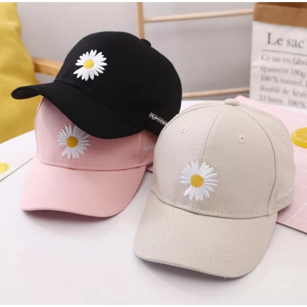 Topi Baseball Bunga Daisy Sunflower Termurah - Topi Distro Bordir Sunflower Premium Quality