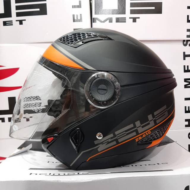 HELM ZEUS 610 MOTIF MATT BLACK ORANGE ORIGINAL