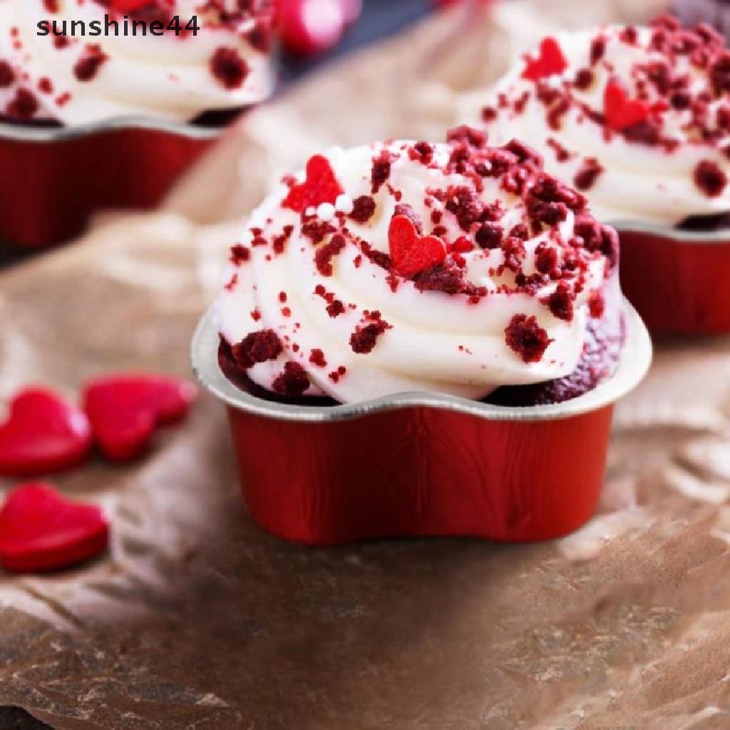 Sunshine 10Pcs Cetakan Kue Bentuk Hati Warna Merah Dengan Tutup Untuk Valentine