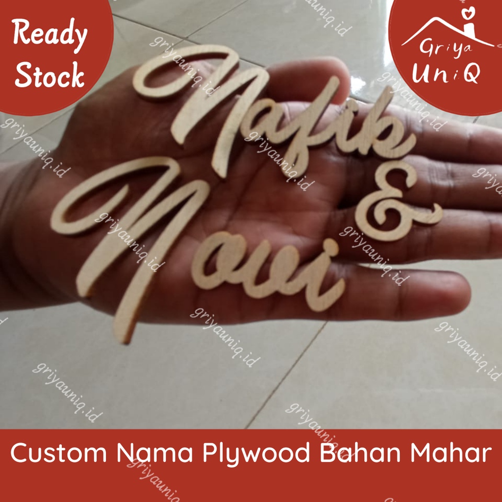 Custom Nama Kayu Plywood/ dekorasi Mahar Laser Cutting | ukiran nama scarbook /box/mahar | chipboard