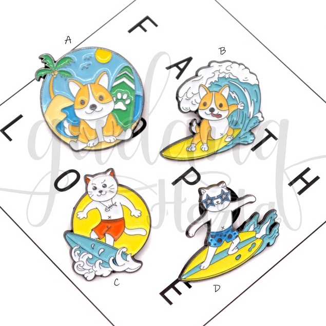 Pin Surf Cat Dog Pin Tas Motif Kucing Anjing Laut Bros Unik GH 208822