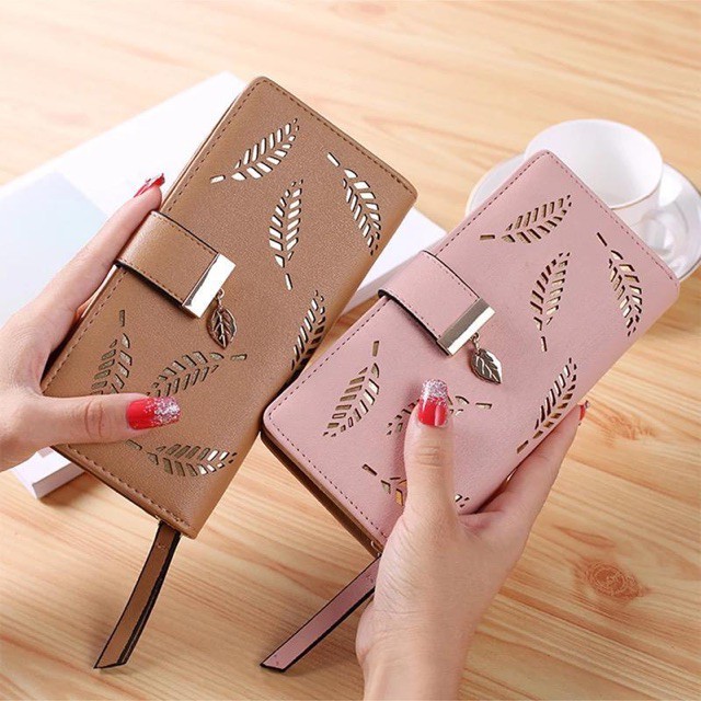 DOMPET WANITA PANJANG /  DOMPET PANJANG WANITA FASHION KOREA MOTIF DAUN / DOMPET PANJANG