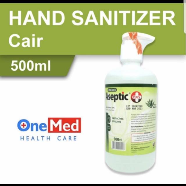 Aseptic plus OneMed Hand sanitizer cair 500 ml pump ( membunuh kuman di tangan )