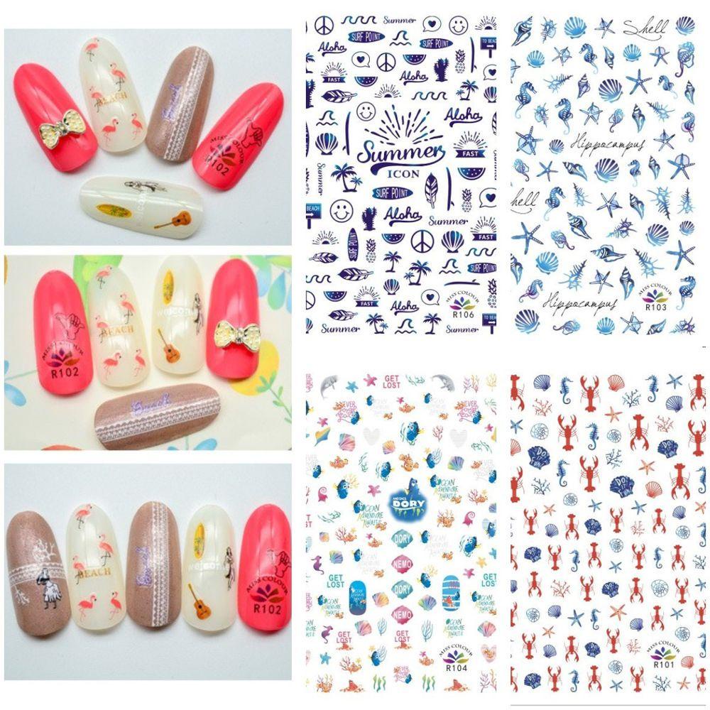 MXBEAUTY Musim Panas Pantai Nail Art Stiker Elegan Fashion Palm Wanita Lobster Manicure Kelapa Gadis Nail Art Dekorasi