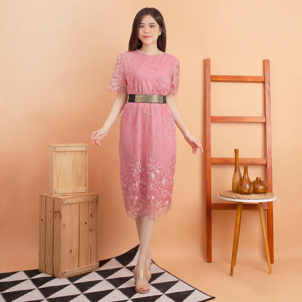 Kathryn collection # 4398, Dres tile bordir gliter mutiara dalaman furing free belt