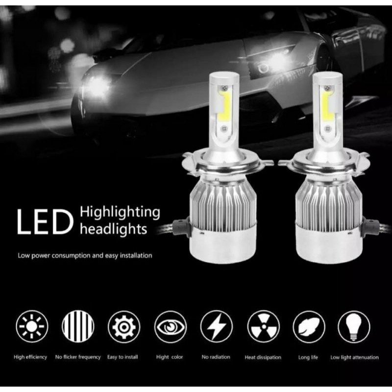2pcs lampu led c6 type h4   36watt led cob hi low