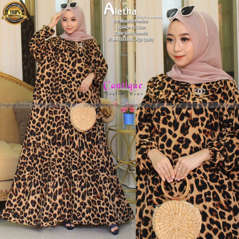 18.7 Aletha jumbo/gamis jumbo fab monalisa motif macan by Cantique