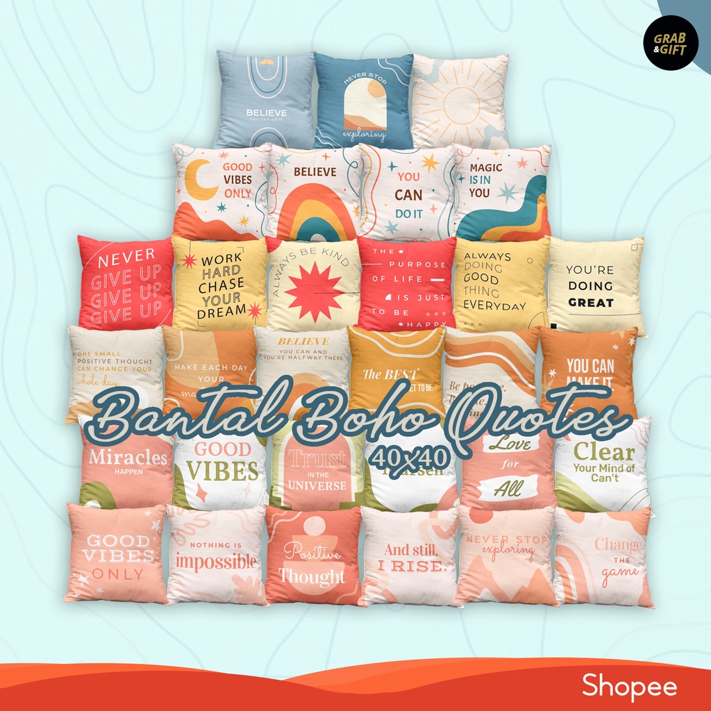 Bantal Sofa Motif Boho Quote Aesthetic 40x40 cm Estetik Quotes Motivasi Scandinavian Cover Cushion Pillow Kata Motivasi Quotes