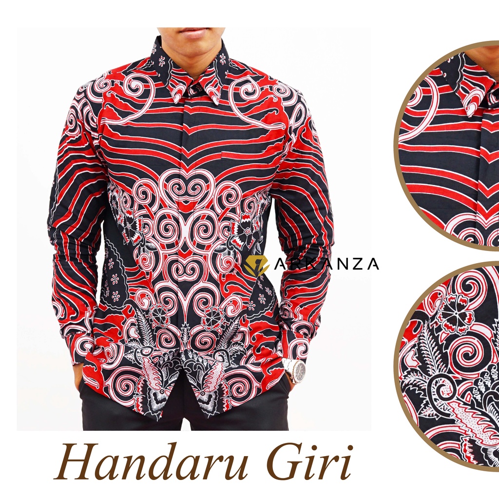 Hem Atasan Kemeja Baju Batik Pria Cowok Laki Laki Slimfit Full Lapis Furing Lengan Panjang Lengan Pendek Original Asli Batik Arkanza Solo Laweyan Size S M L Xl XXL Bahan Katun Premium Handara Prabu Prabuseno Antasena Mahaprana Bateeq Mensbatik Mix-Handaru Giri