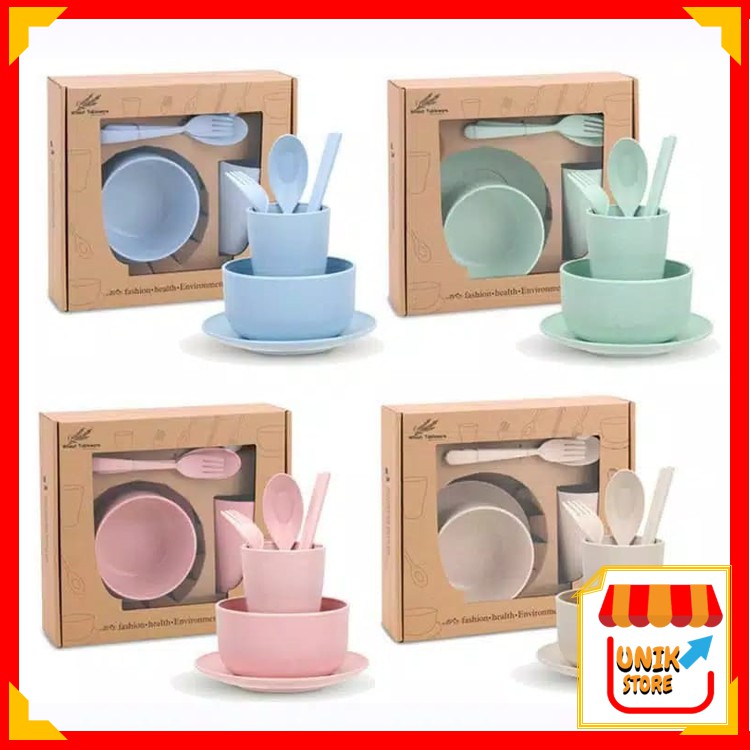 Unik - H853 Wheat Straw Cutlery Set 6 in 1  / Set Alat Makan Jerami / Set Perlengkapan Makan Jerami