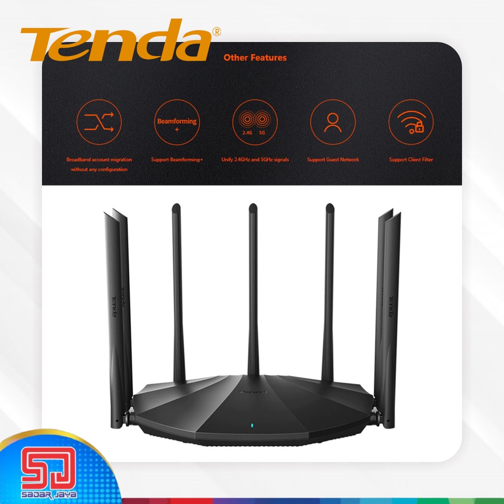 Tenda Router AC23 2.4GHz + 5GHz AC2100 Smart Nirkabel Antena Dual Band Gigabit WiFi