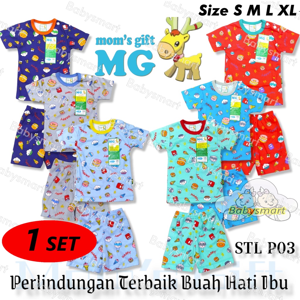 Babysmart - Setelan Pendek Anak/Bayi FULL PRINT Motif CAKE STL-P03 MOM'S GIFT SNI Bahan 100% Katun DK PREMIUM Size S - XL