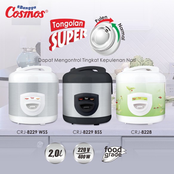 Cosmos CRJ8228 Rice Cooker / Magic Com 2 Liter 3 in 1 Bonus Gelas Ukur dan Sendok Nasi