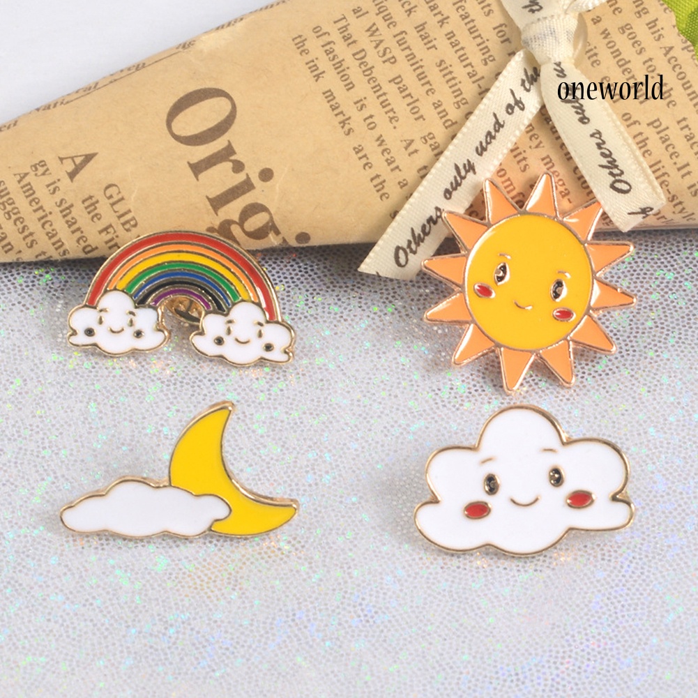 OW@ Cartoon Sun Moon Cloud Rainbow Enamel Brooch Pin Bag Collar Lapel Badge Jewelry