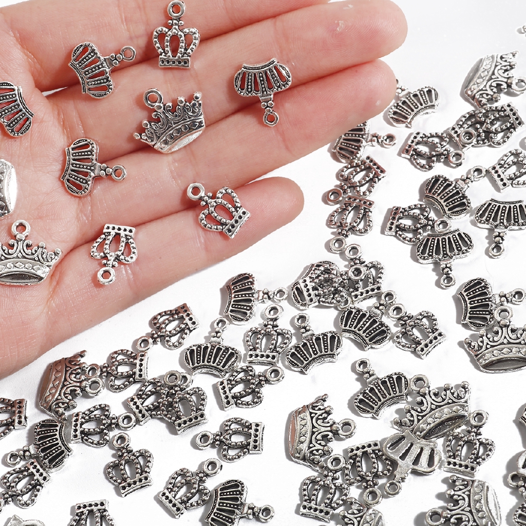 Charms Liontin Bentuk Mahkota Multi Ukuran Lapis Silver Antik Untuk Membuat Perhiasan Handmade Diy