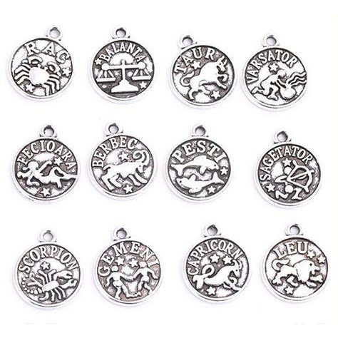 Twelve Constellations Round Charm - Charm Zodiak Bulat (12pcs)