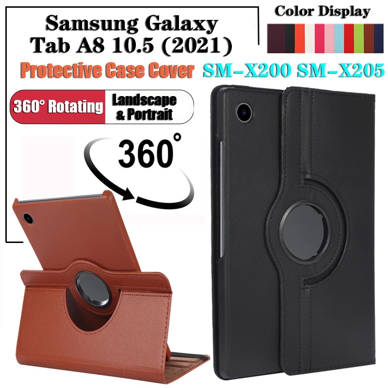 For Samsung Galaxy Tab A8 10.5 (2021) SM-X200 SM-X205 Fashion360° Rotating Stand Flip Leather Case Tablet Penutup Pelindung Shockproof