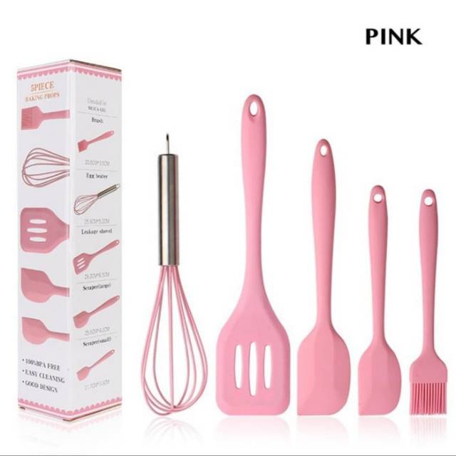 B.O.A - Spatula Silikon Set 5 in 1 Alat Masak Tahan Panas, Spatula Sodet Sutil Silikon Food Grade, Set Spatula Alat Masak Silicone 1set isi 5pcs