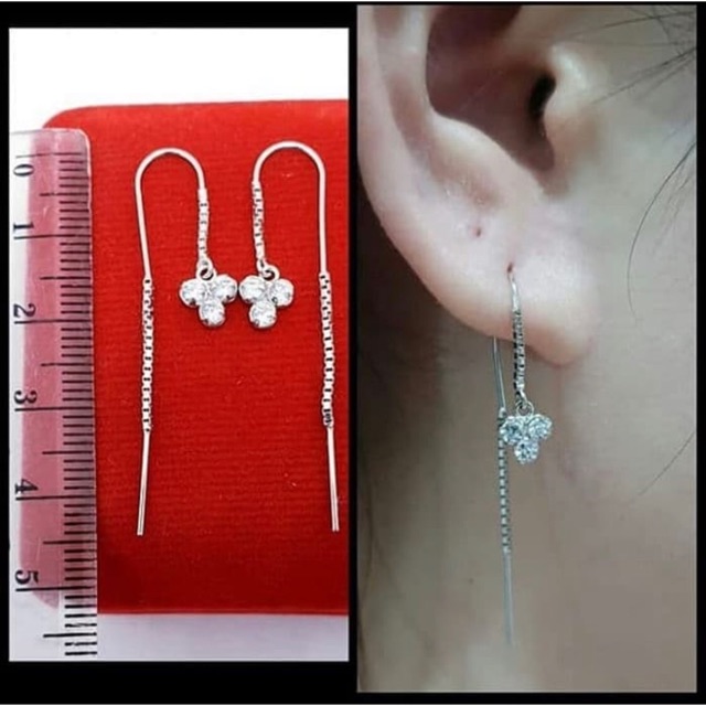 Anting tusuk panjang anting gantungan 3 mata anting wanita perak 925 S154