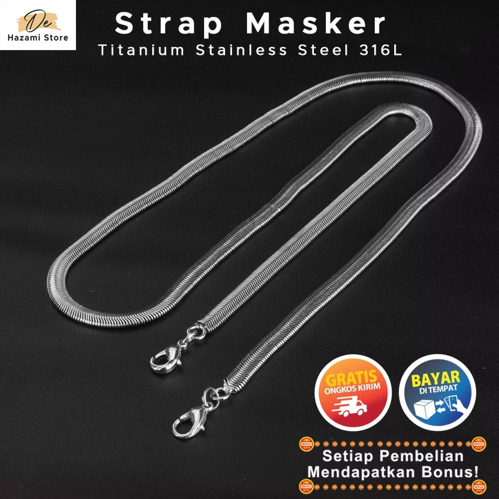 BISA COD Kalung Strap Masker Pria Titanium Rantai Pipih Putih Anti Karat Selamanya Korea 2021