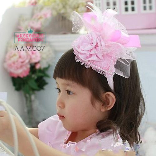 [STOK TERBATAS] AKSESORIS RAMBUT BANDO ANAK MAHKOTA BUNGA BRIDESMAID PINK AAM007