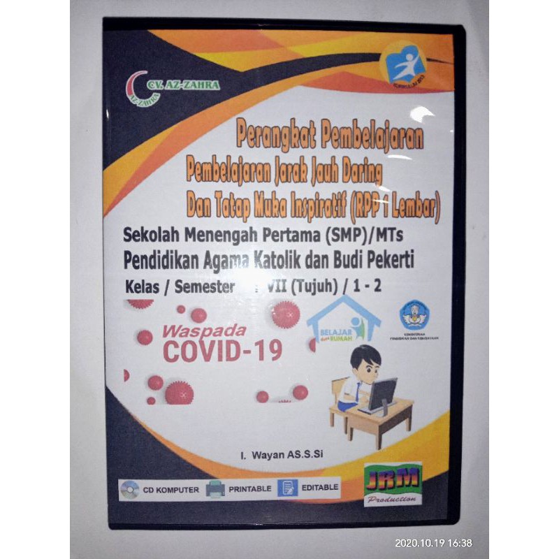 RPP 1 lembar daring mata pelajaran katolik SMP kls 7 semester 1&2