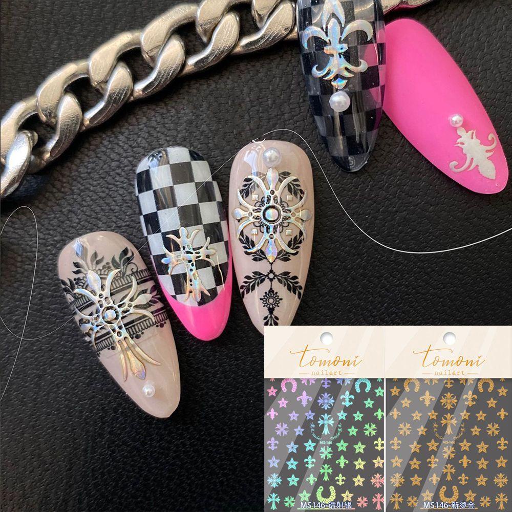 AUGUSTINA Agustina Nail Art Sticker Craft Retro Punk Cross Star Laser Silver Manicure Stiker Dekorasi Kuku