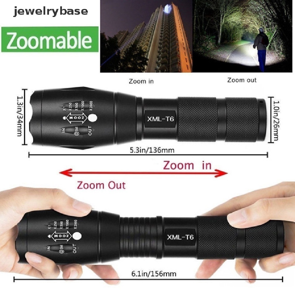 (jewelrybase) T6 Lampu Senter LED Tactical Military 980000Lm Lampu Led 5 Mode Tanpa Baterai Dapat Dizoom