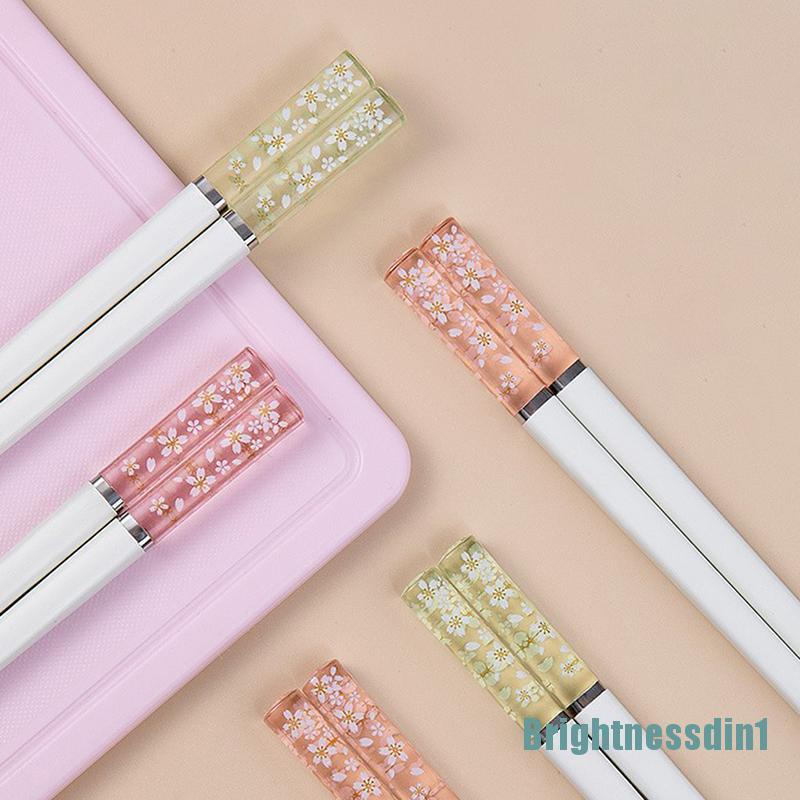 1 Pasang Sumpit Reusable Bahan Alloy Motif Bunga Sakura