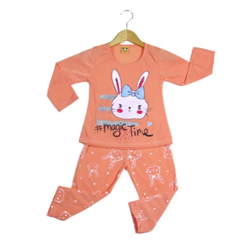 SETELAN BAJU ANAK PEREMPUAN SIKUNING MOTIF RABBIT TIME 2-6 TAHUN NEW