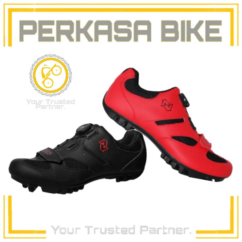 SEPATU SEPEDA MTB AVELIO XC CLEAT BLACK AND RED MTB PERKASABIKE