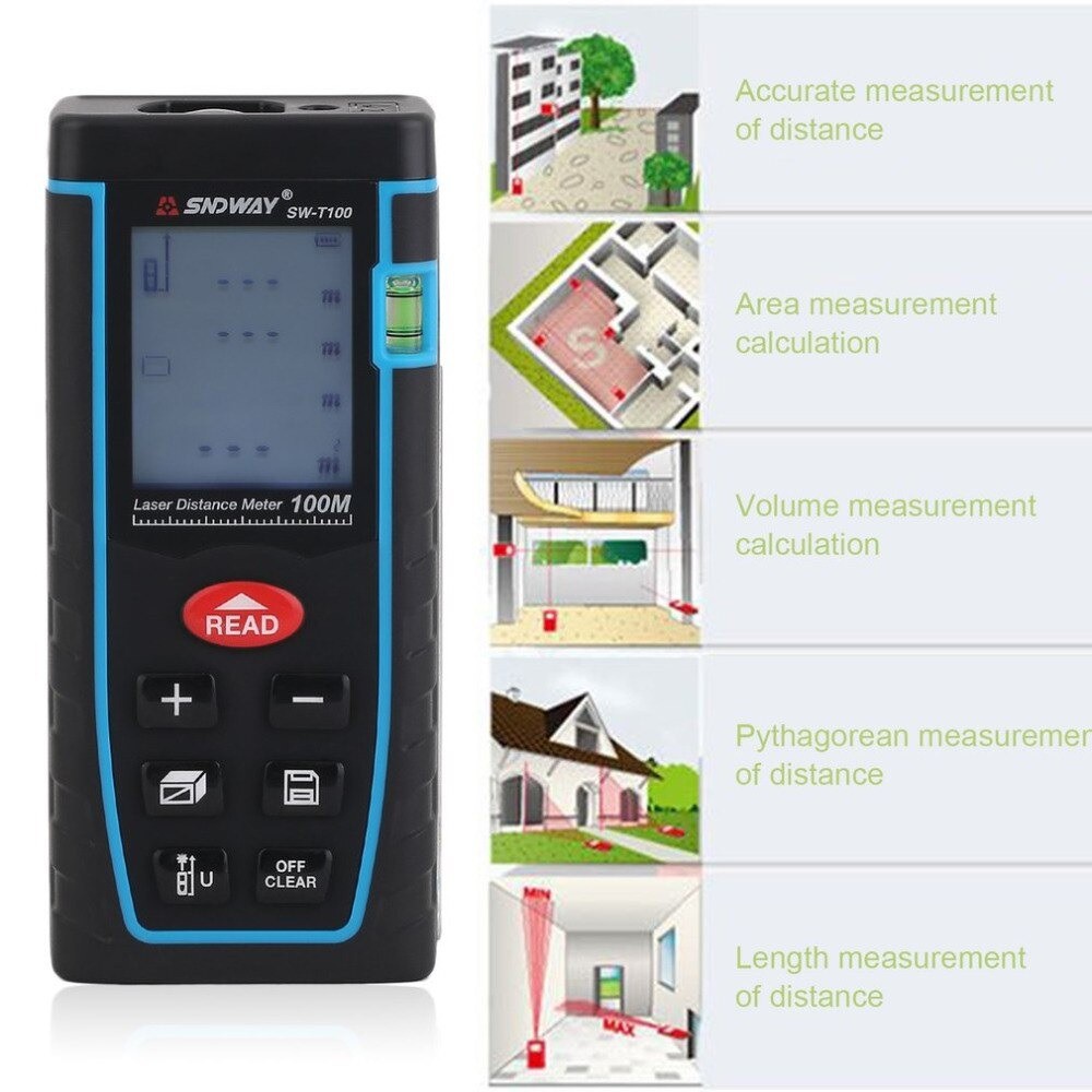 SNDWAY SW-T100 - Digital Laser Distance Meter Rangefinder - 100M - Meteran Laser Digital hingga 100M