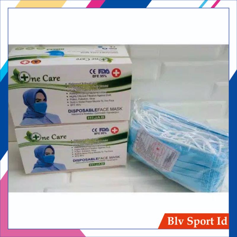 MASKER HIJAB O-CARE MASKER HEADLOOP 3 PLY DISPOSABLE FACE MASK