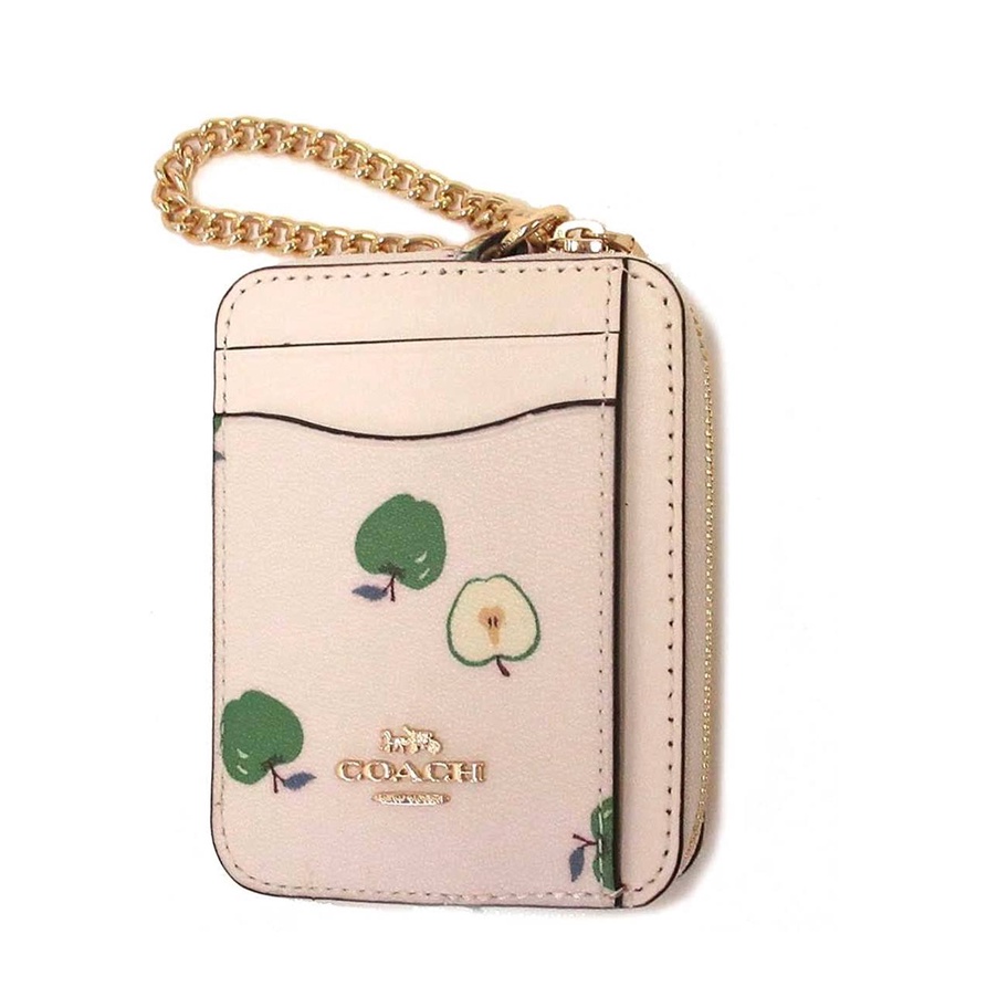 Dompet Kartu Wanita Branded Coach Zip Card Case With Apple Print Style Chalk - 100% Original - Hopes