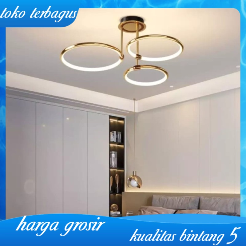 LAMPU GANTUNG HIAS LED CINCIN MEWAH GOLD RING PREMIUM CHANDELIER