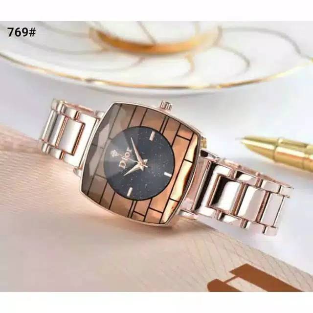 (G_W)Jam Tangan Wanita Korea D*or Persegi Strap Rantai Steel